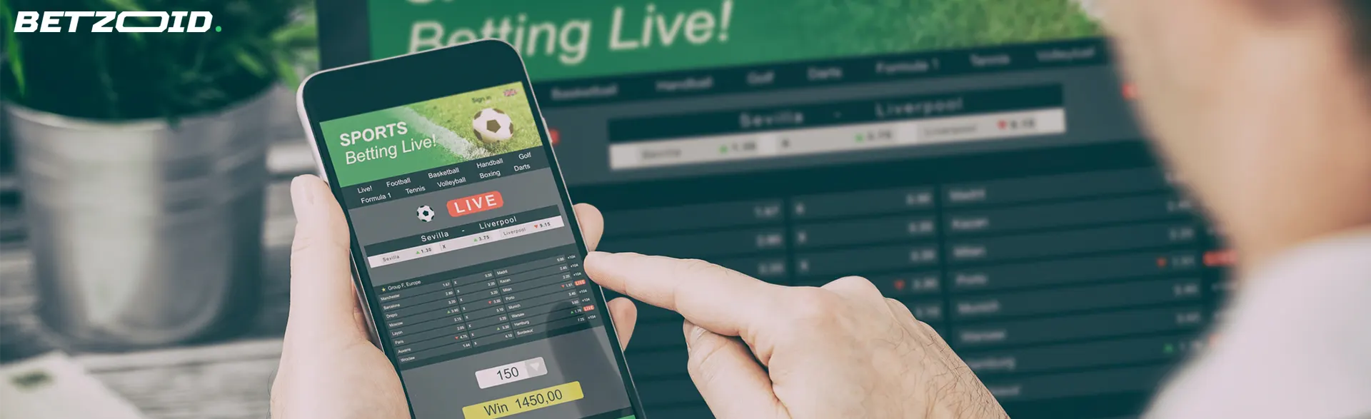Person using a smartphone for live sports betting, representing C<body data-country=
