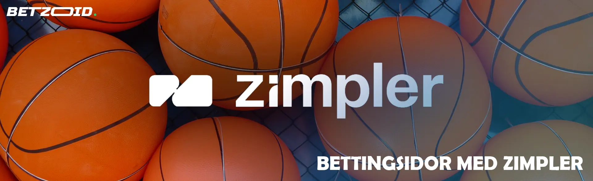 Zimpler-logotypen på en bakgrund av basketbollar.