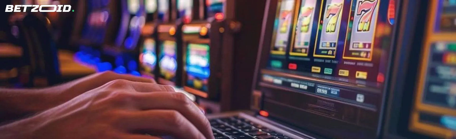 Person engaging in online slot machine games on a computer.