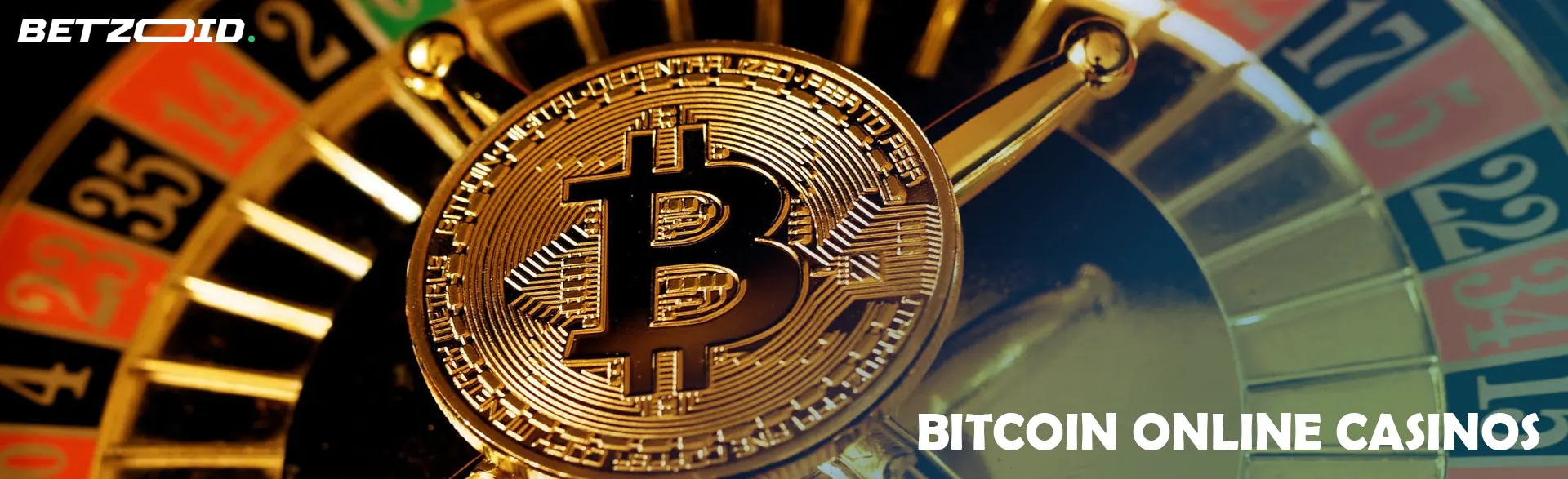 A bitcoin coin lies on a roulette wheel.