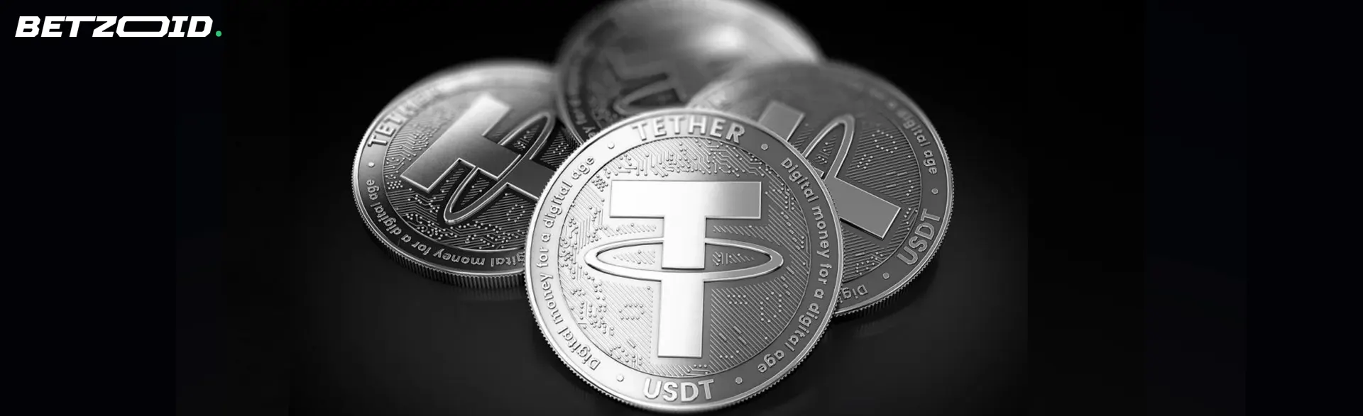 Κέρματα κρυπτονομισμάτων Tether σε σκούρο φόντο.